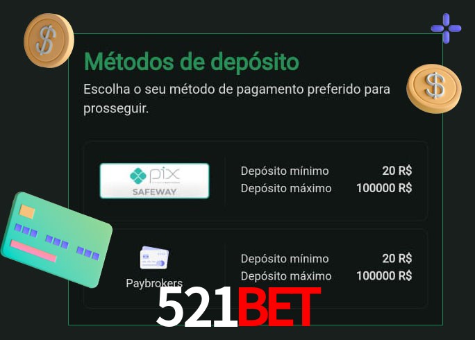 O cassino 521Bet oferece uma grande variedade de métodos de pagamento